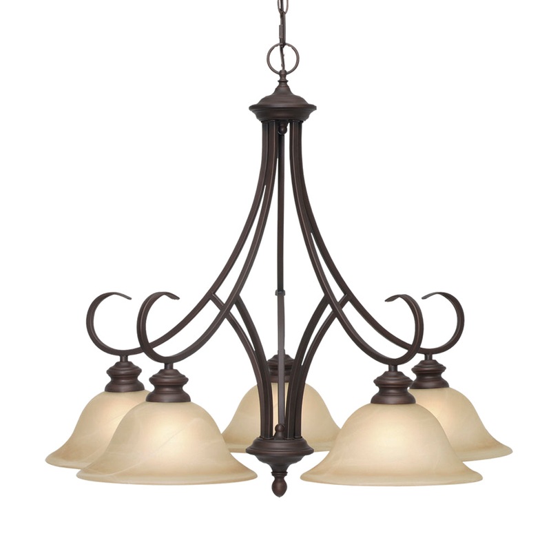 Lancaster 5 Light Nook Chandelier in Rubbed Bronze with Antique Marbled Glass