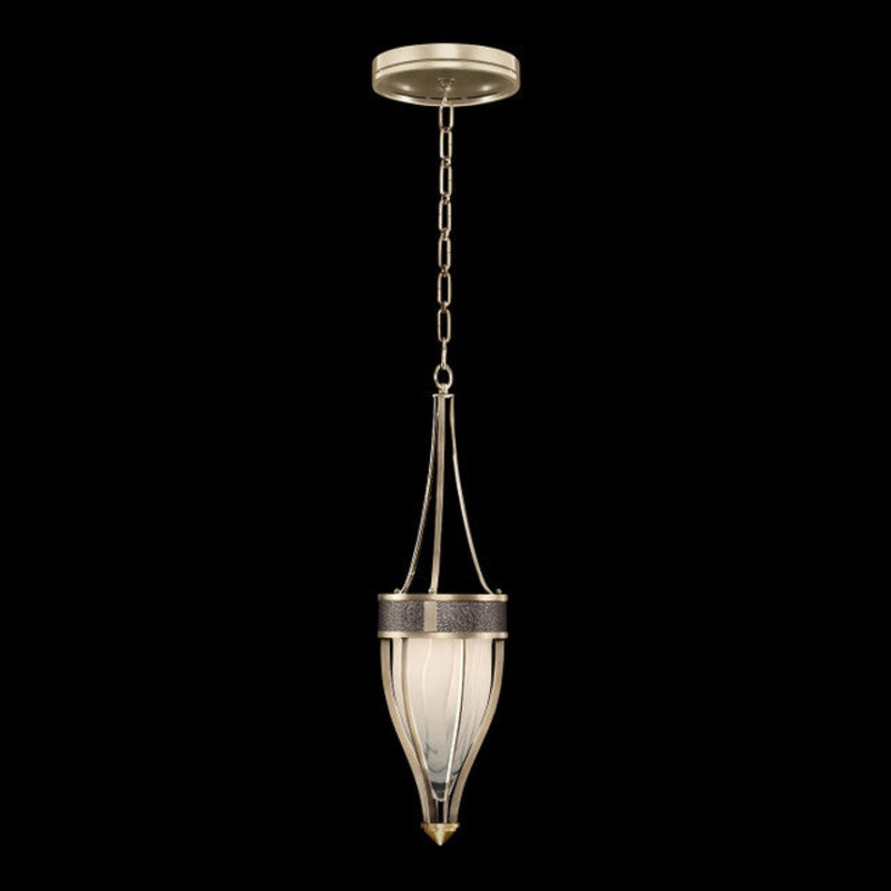 Mirage 7.5″W Round Pendant Champagne/Brass/Pebble