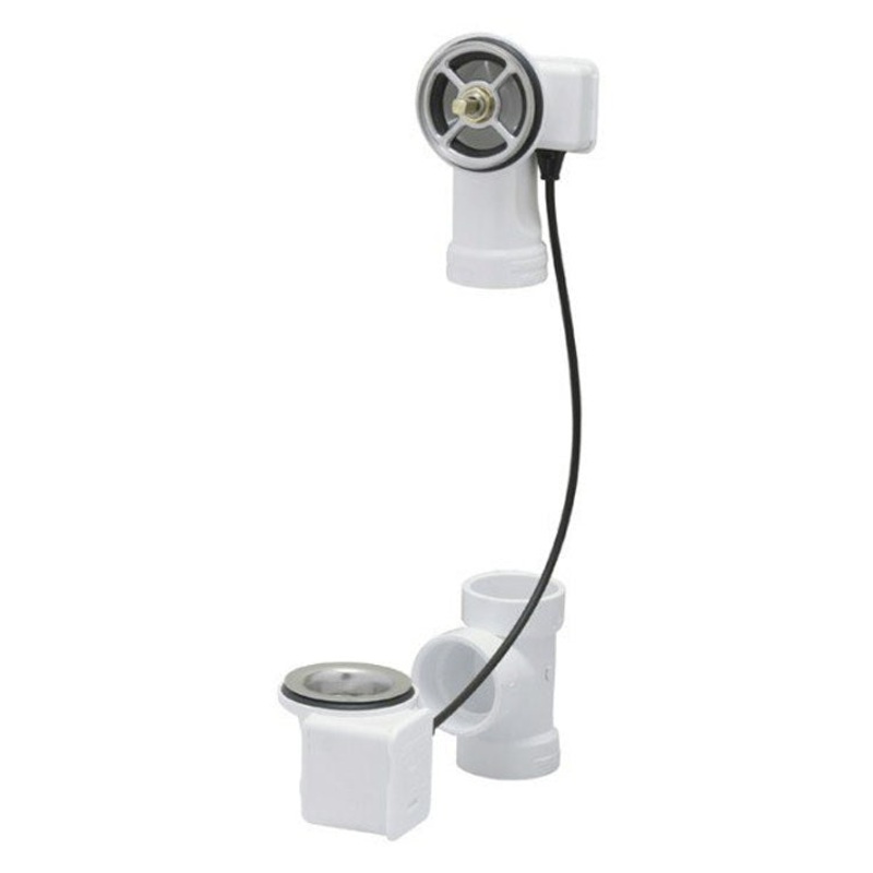 Waste and Overflow Assembly Turn Control with 33 Inch Cable 2-1/2 Inch Plastic Stainless Steel 1-1/2 Inch