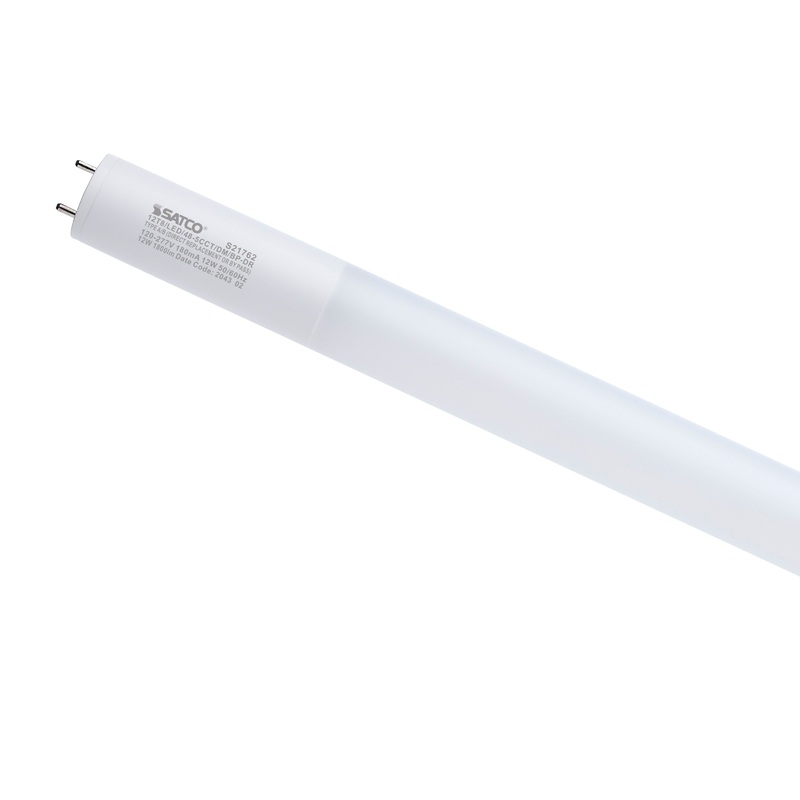 12 Watt T8 LED – 48-Inch – 30K/35K/40K/50K/65K CCT Selectable – G13 Base – Ballast Type A/B – Frost Finish – 120-277 Ranged Voltage – Glass with PET Coating by Satco