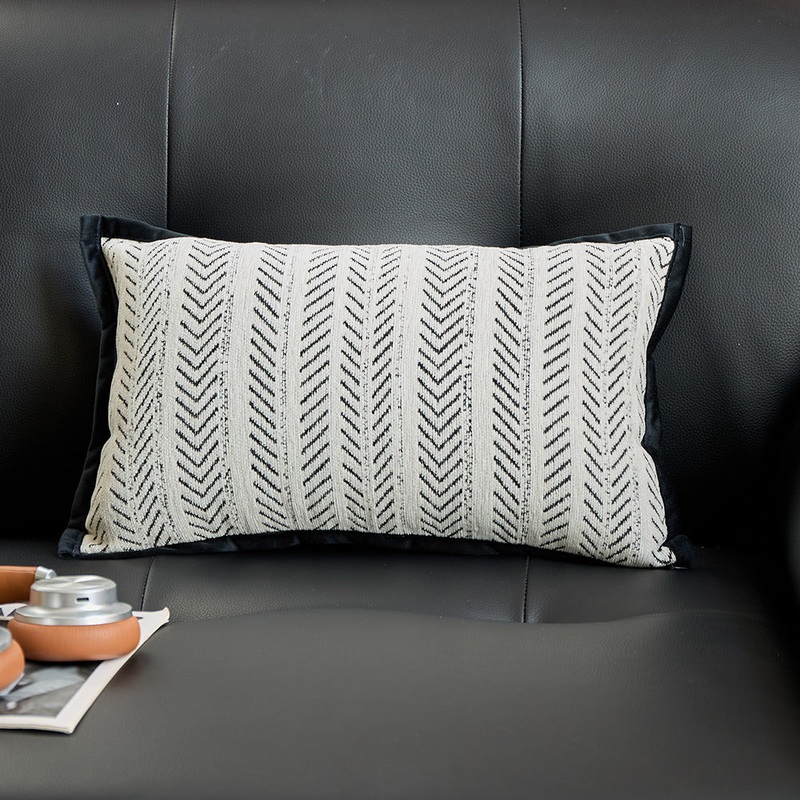 Black-white 2PCS Luxe Thick Chenille Herringbone Pillow Cover – Solid Color Square Lumbar Pillow