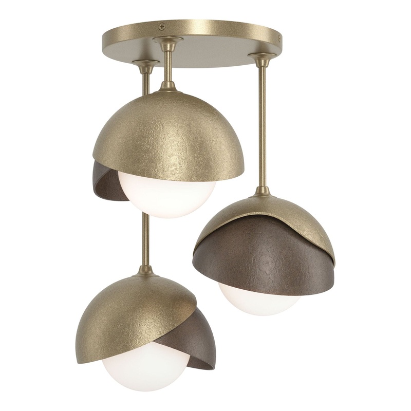 Brooklyn 3-Light Double Shade Semi-Flush Soft Gold Bronze