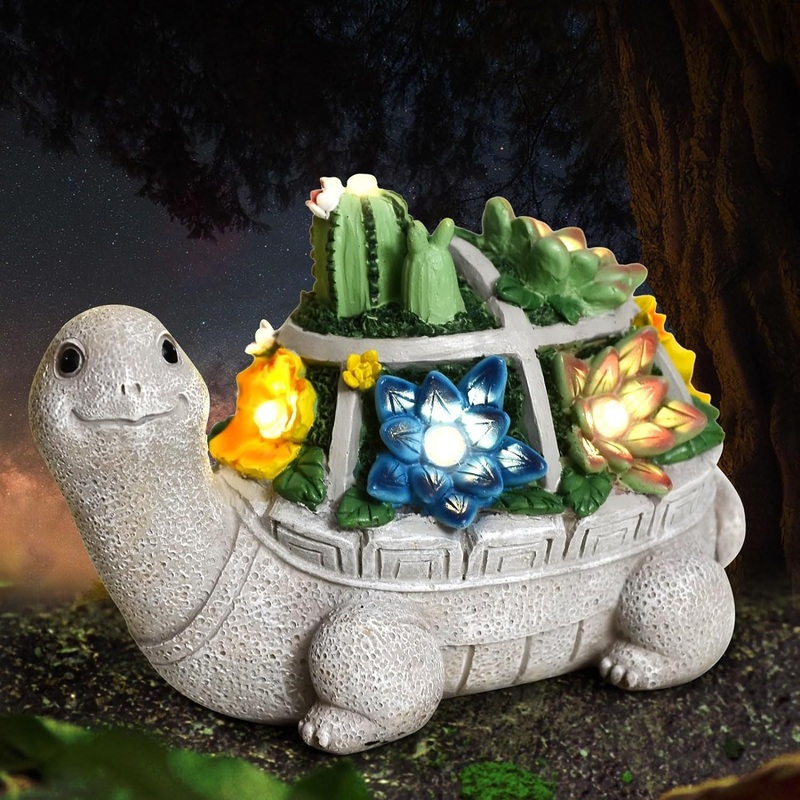 Cactus turtle Charming Solar-Powered Animal Garden Statue – Waterproof Resin Figurine with Glowing LED Accents