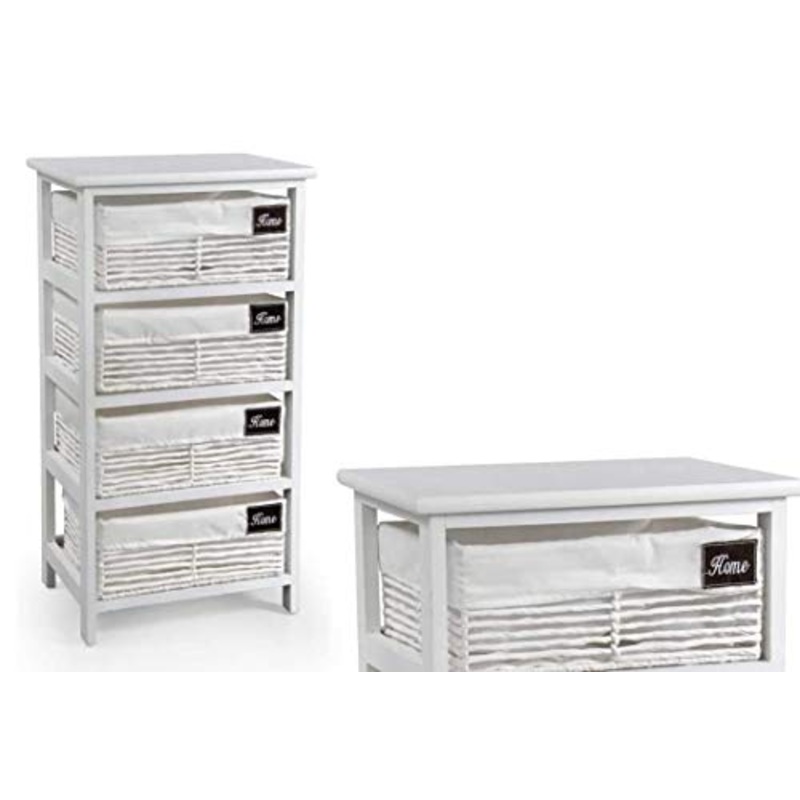 GICOS IMPORT EXPORT SRL Mobile cassettiera in Legno Bianca 4 cassetti Intrecciati Decoro Home 40 * 29 * 73 cm Shabby Chic TDE-779190