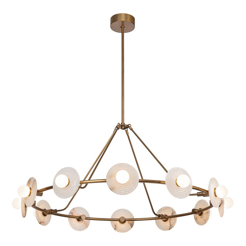LED Chandelier from the Dahlia Collection in Vintage Brass/Alabaster Finish by Alora
