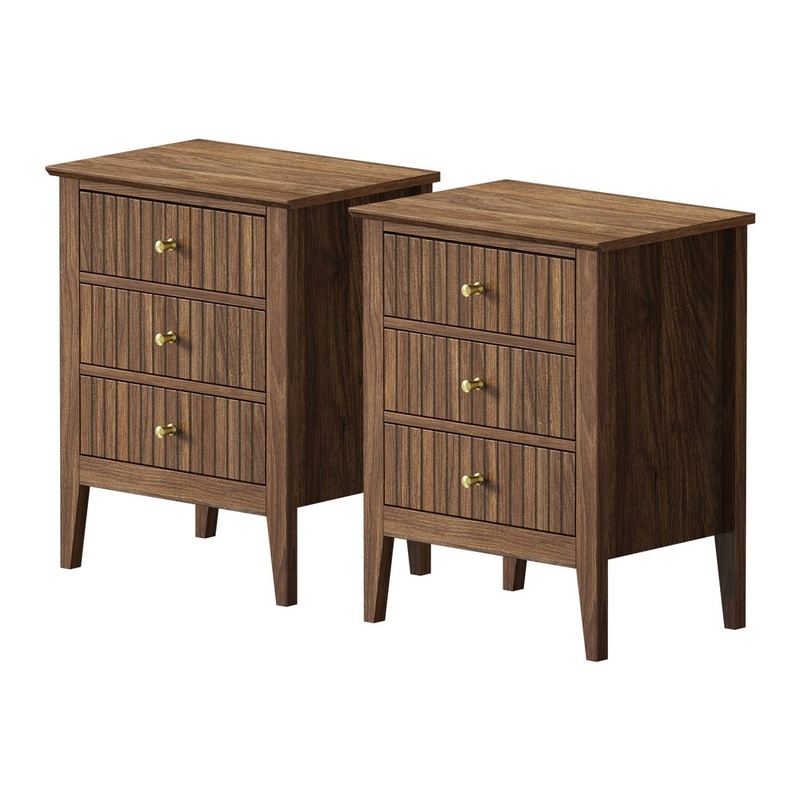 Oikiture Bedside Tables Set of 2 Side End Nightstand Walnut
