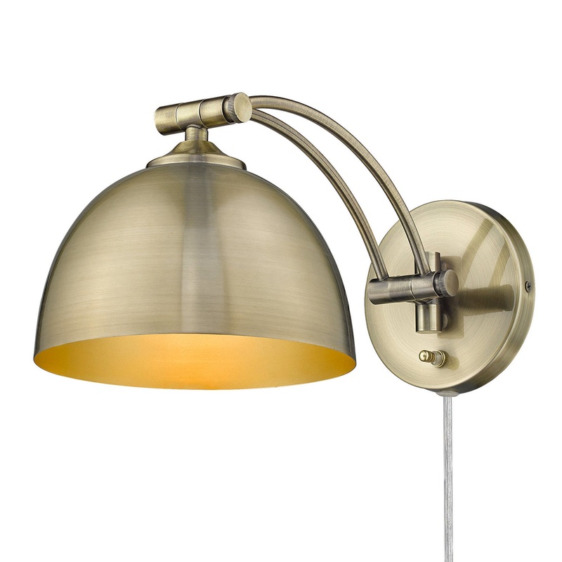 One Light Wall Sconce from the Rey AB Collection in Aged Brass Finish by Golden