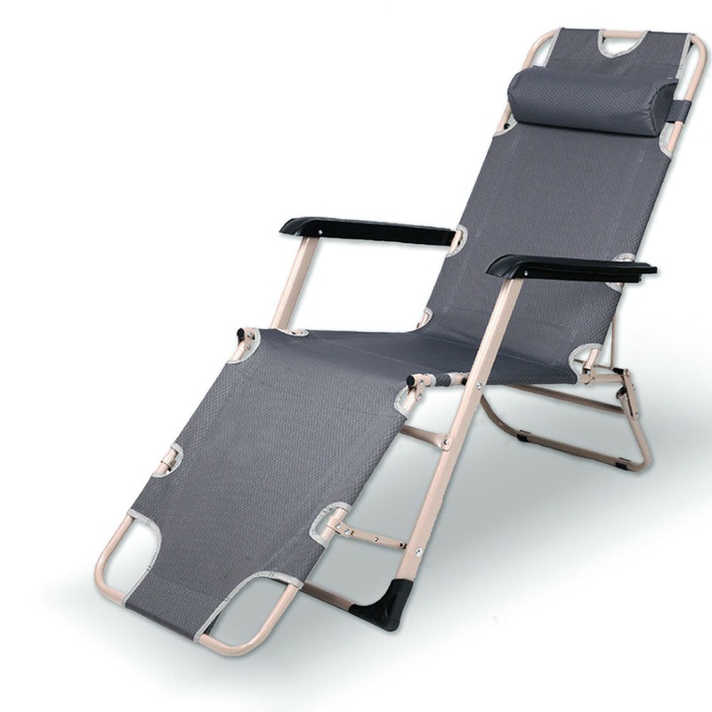 Reclining Sun Beach Deck Lounge Chair Outdoor Folding Camping Fishing Arm Rest – grey