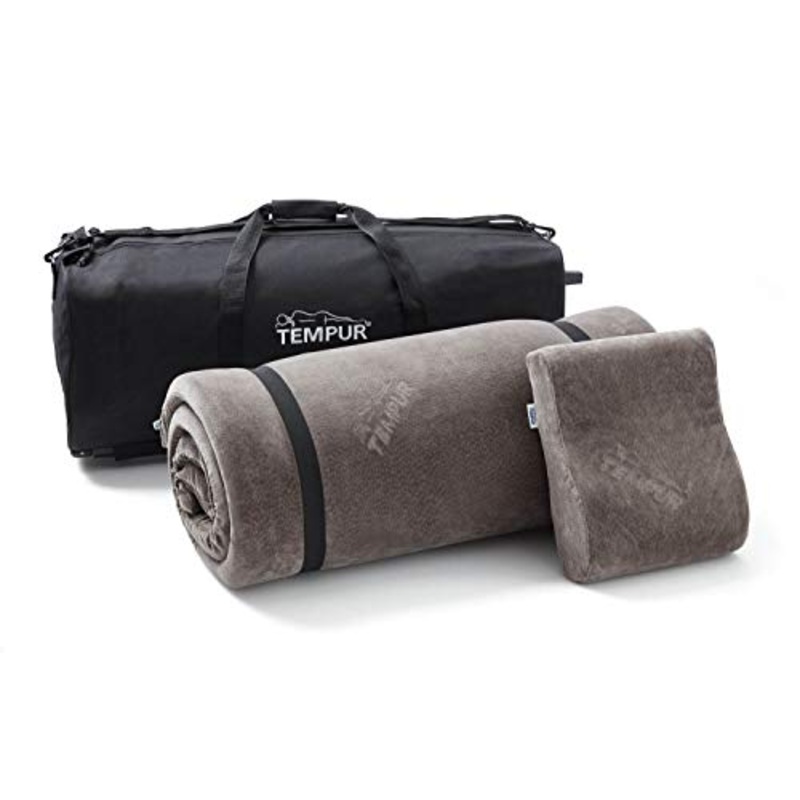 TEMPUR Set 3 Pezzi Con Pratico Trolley, Cuscino Cervicale Da Viaggio E Materasso Unisex Adulto, Nero, 39 x 87 30 cm