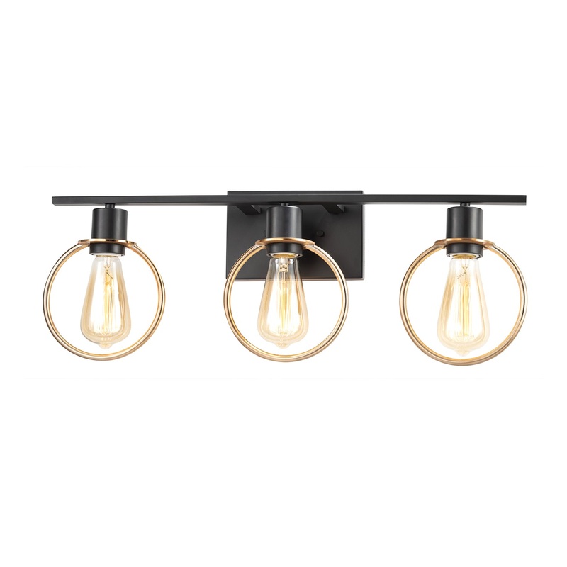 Three Light Bath Bar from the Volta Collection in Matte Black w/ Brass Finish by Justice Designs