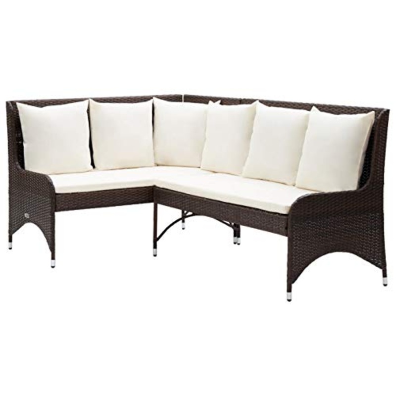 Tidyard Divano Angolare da Giardino per Esterno con 3 Posti in Polyrattan Nero/Marrone,Divano da Giardino per Esterno in Rattan,Divano ad Angolo da Giardino per Esterno con 3 Posti in Polyrattan