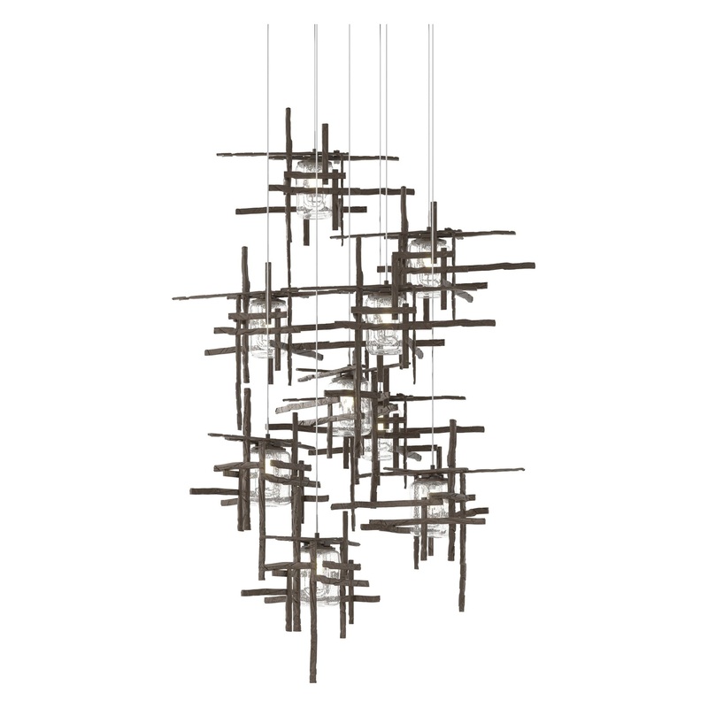 Tura 9-Light Seeded Glass Pendant Bronze