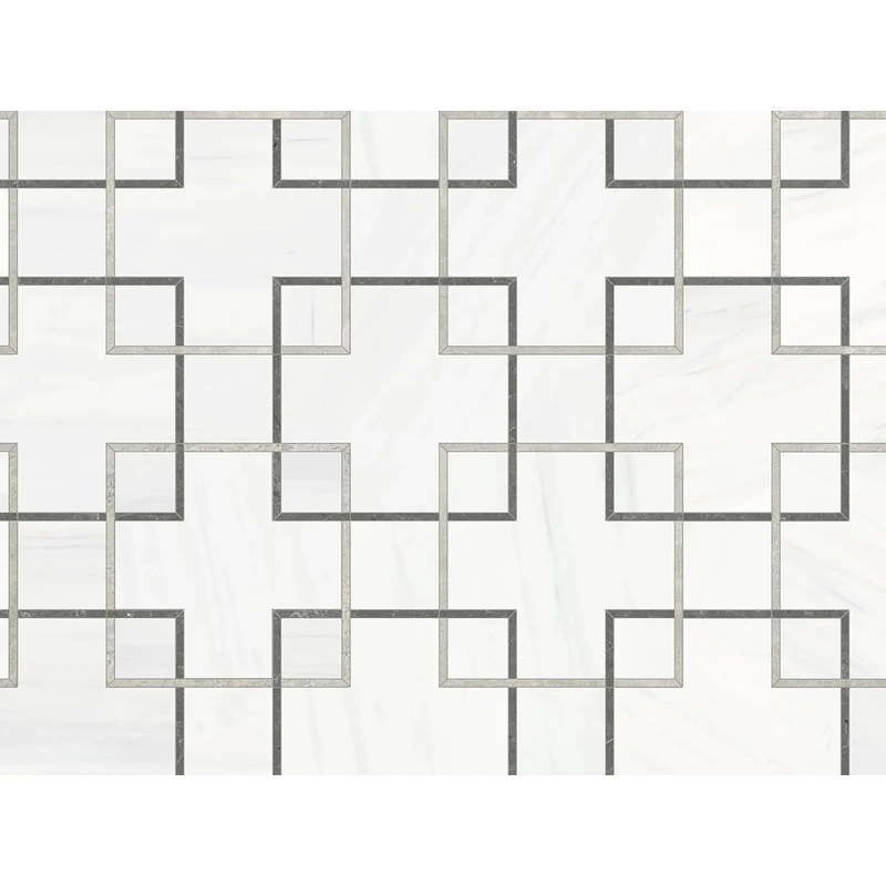 Utopio Schema Mist Honed W/ Polished Accents Natural Stone Waterjet Mosaic