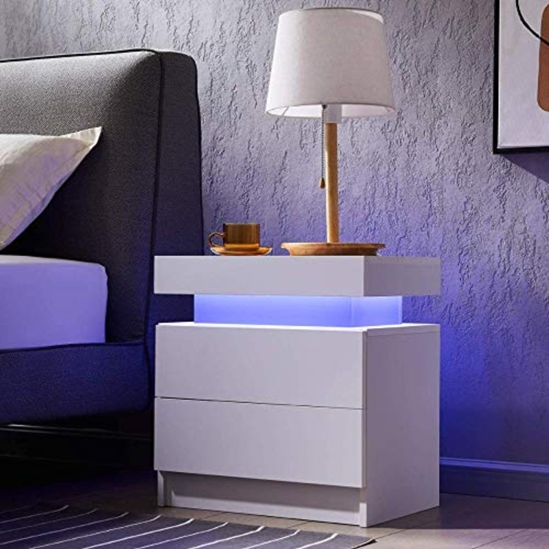 YRRA Comodino Generico con 2 cassetti Comodino a LED Armadio in Legno con luci a LED per Camera da Letto Tavolino Laterale per Soggiorno Camera da Letto Bianco