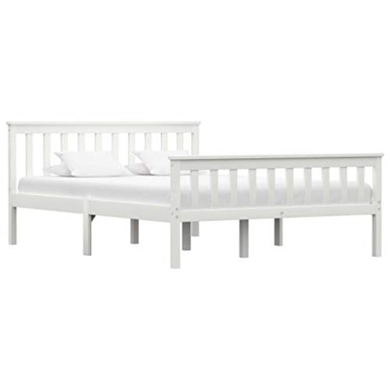 BIGTO – Struttura per letto in legno di pino massiccio, per camera da letto, stile B, 135 x 190 cm, colore: Bianco