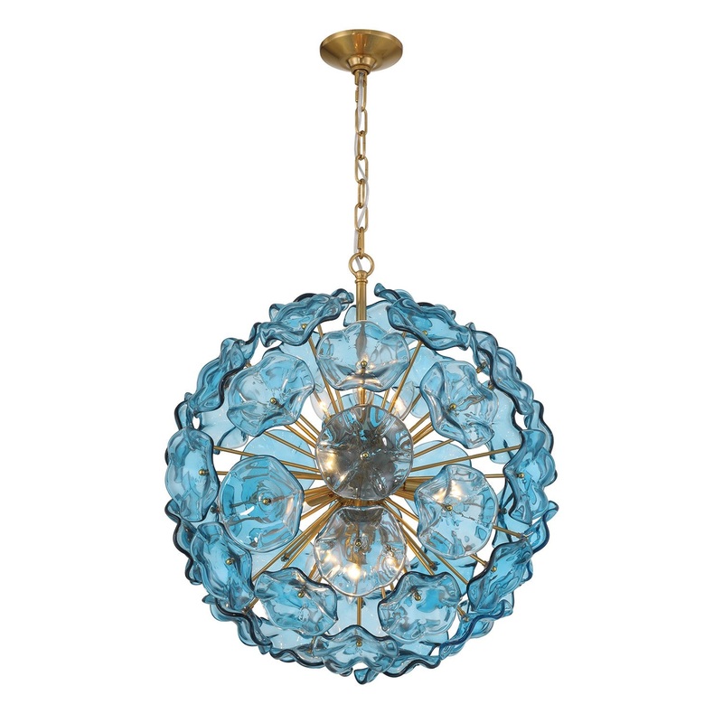 Nine Light Pendant from the Esme Collection in Aged Brass Finish by Crystorama