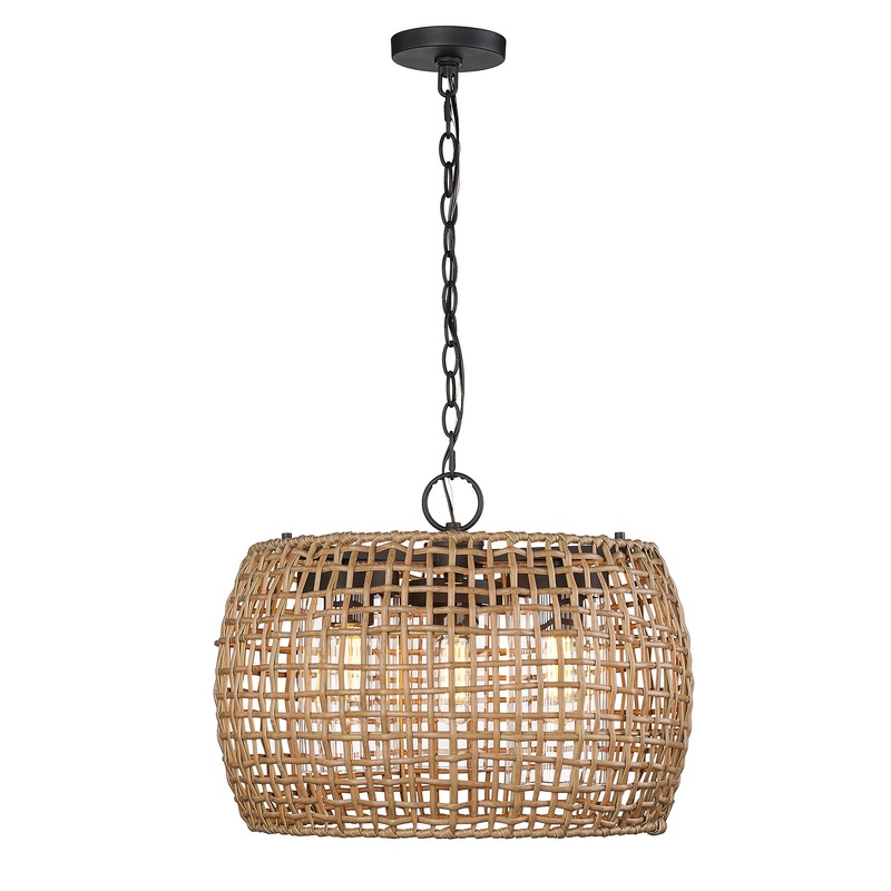 Piper 3 Light Pendant – Outdoor in Natural Black with Maple All-Weather Wicker Shade
