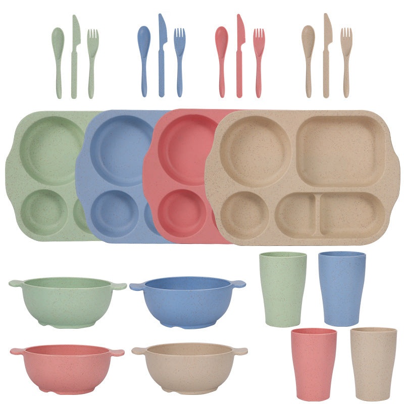 Scandinavian 4-colour Durable Eco-Friendly Wheat Straw Dinnerware Set – 24 Pieces with Plates, Bowls, Cups & Cutlery