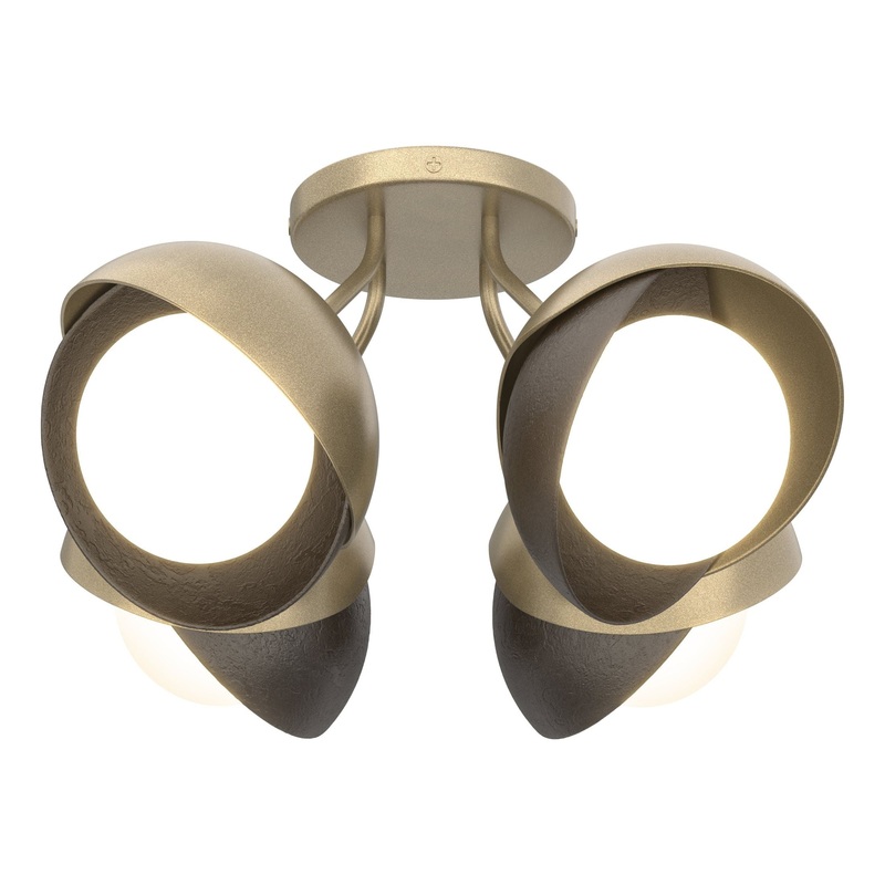 Brooklyn 4-Light Double Shade Semi-Flush Soft Gold Oil Rubbed Bronze