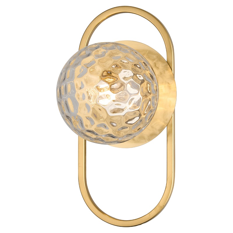 Burlat 1-Light Wall Sconce Aged Brass with Clear Hammered Glass