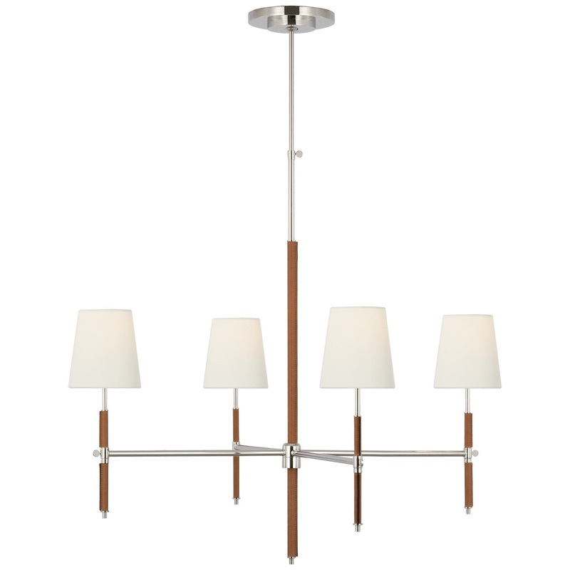 LED Chandelier from the Bryant Wrapped Collection in Polished Nickel And Natural Leather Finish by Visual Comfort Signature