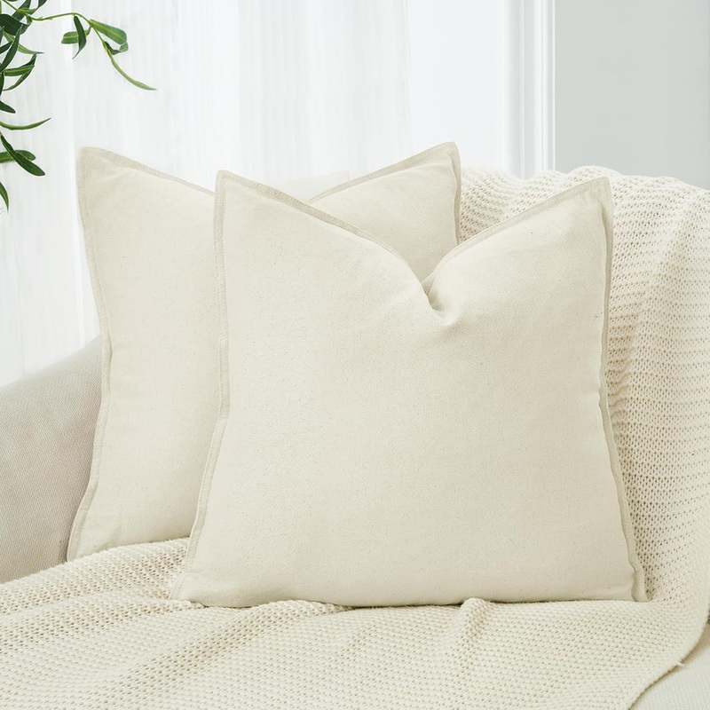 Linen Cushion Covers – 30% Linen 70% Cotton Blend, Soft & Breathable with Hidden Zipper Design – Linen, 45cm x 45cm (Twin Pack)