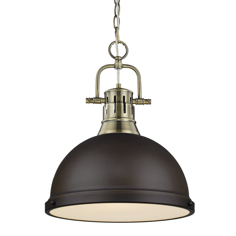 One Light Pendant from the Duncan Collection in Aged Brass Finish by Golden