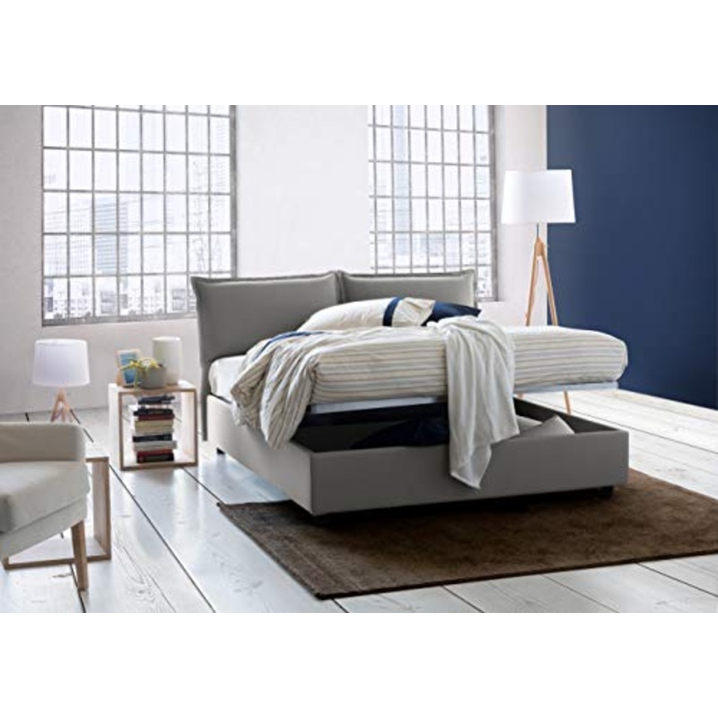 Talamo Italia Letto contenitore Matrimoniale Veronica, Made in Italy, Testata e rivestimento in tessuto, Apertura frontale, adatto per materasso cm 160×190, Grigio