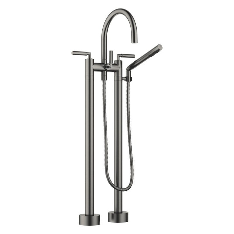 Tub Filler TARA Freestanding Mixer with Handshower 5-7/8 Inch Spread 3 Lever ADA Brushed Dark Platinum