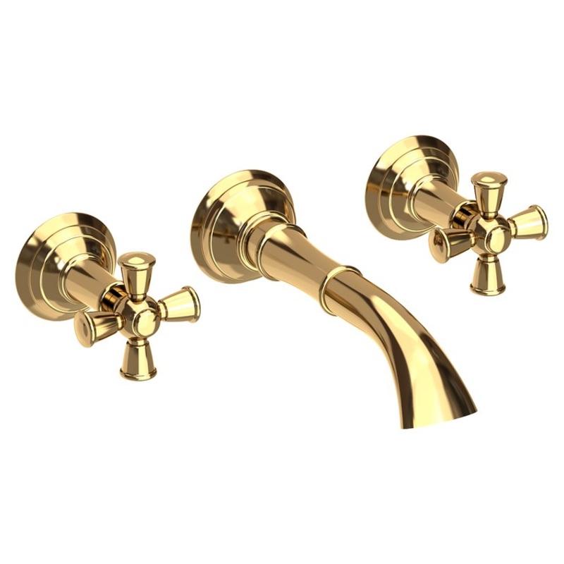 Aylesbury Two Handle Wall-Mount Bathroom Faucet – Polished Brass Uncoated