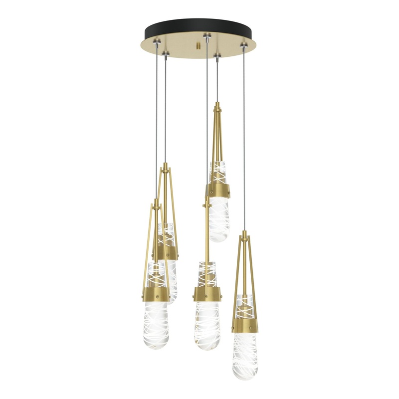 Link 5-Light Blown Glass Pendant Modern Brass Clear Glass with White Threading (YJ)