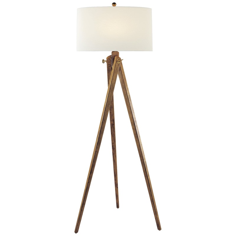One Light Floor Lamp from the Tripod Collection in French Waxed Wood Finish by Visual Comfort Signature