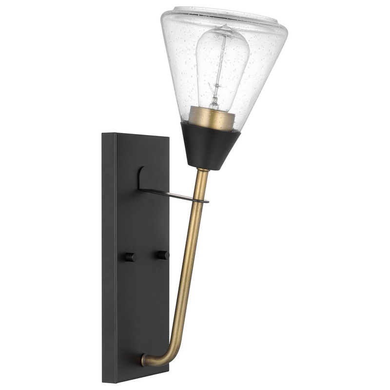 One Light Wall Sconce from the Starlight Collection in Matte Black/Natural Brass Finish by Nuvo Lighting
