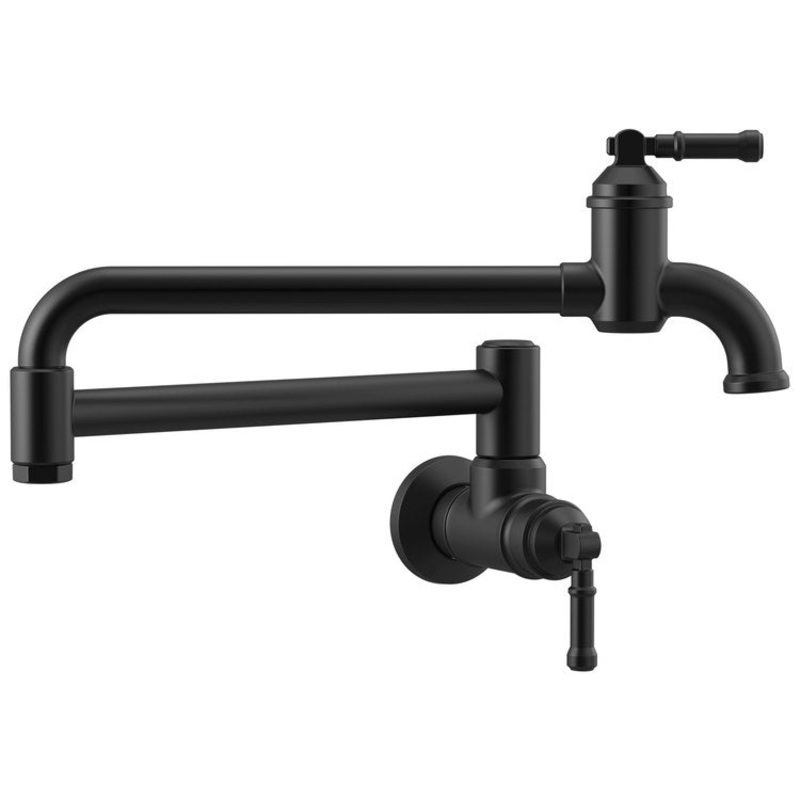 Pot Filler Broderick Wall Mount Cold Water Only 2 Lever ADA Matte Black Dual Jointed Swing 24 Inch 4.0 Gallons per Minute