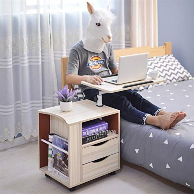 Rowe Laptop Mobile Comodino con 2 cassetto del Comodino sollevabile Desktop taccuino del Computer Portatile Multifunzionale Gabinetto Governo di immagazzinaggio (Color : White Maple Color)