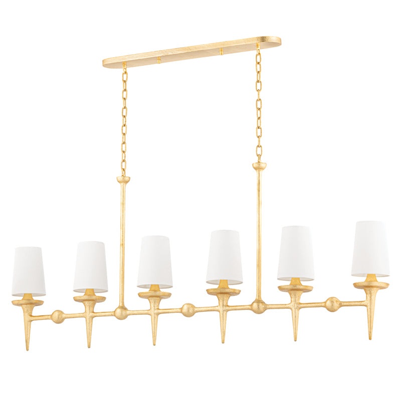 Six Light Island Pendant from the Torch Collection in Gold Leaf Finish by Hudson Valley