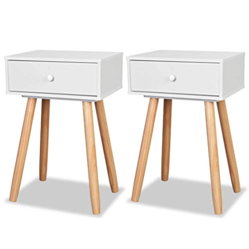 AYNEFY Comodino, 2 pezzi in legno di pino massiccio comodino per camera da letto comodino da salotto in stile moderno con 1 cassetto, 40 x 30 x 61 cm