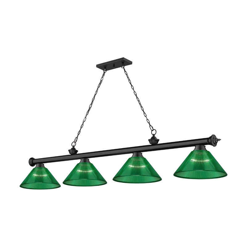 Cordon 4-Light Billiard Matte Black Cone Green Acrylic
