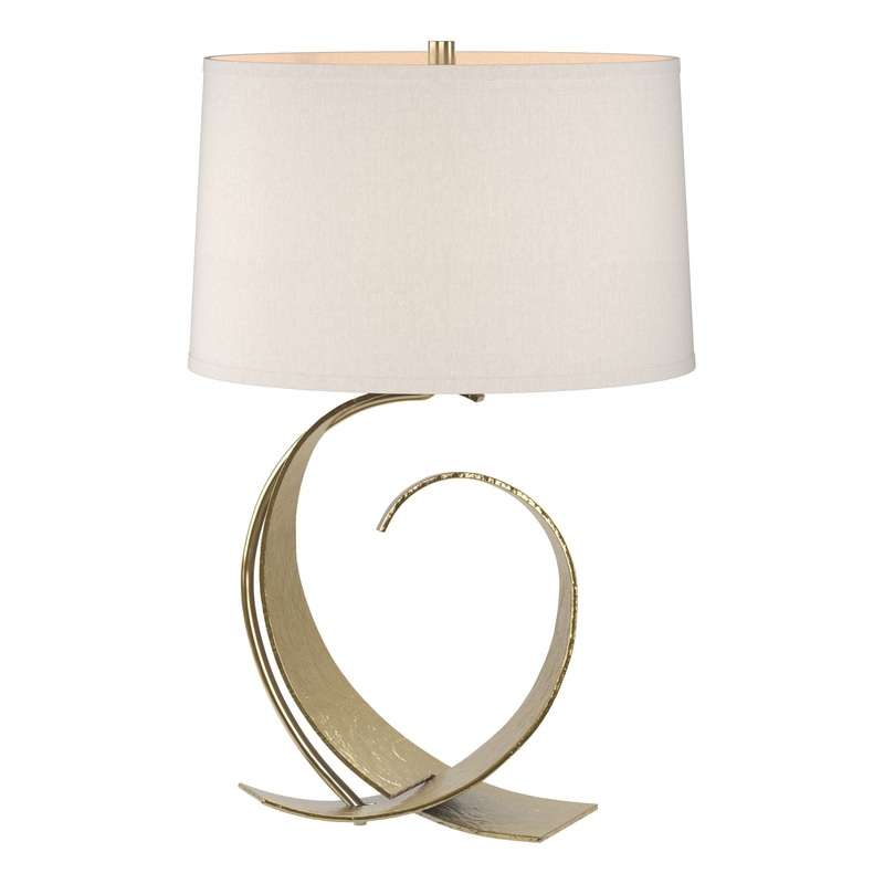 Fullered Impressions Table Lamp Modern Brass Flax Shade (SE)