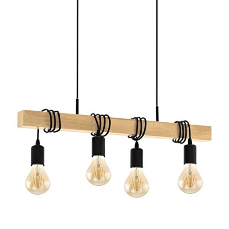 Lampada a sospensione EGLO TOWNSHEND in legno vintage, lampada a sospensione da sala da pranzo, lampada a sospensione a 4 punti luce, lampada rustica retr in design industrial con attacco E27