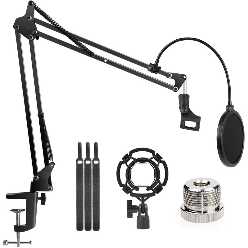 Microphone Radio Broadcasting Stand with 3/8″to 5/8″ Screw Adapter and Windscreen Pop Filter