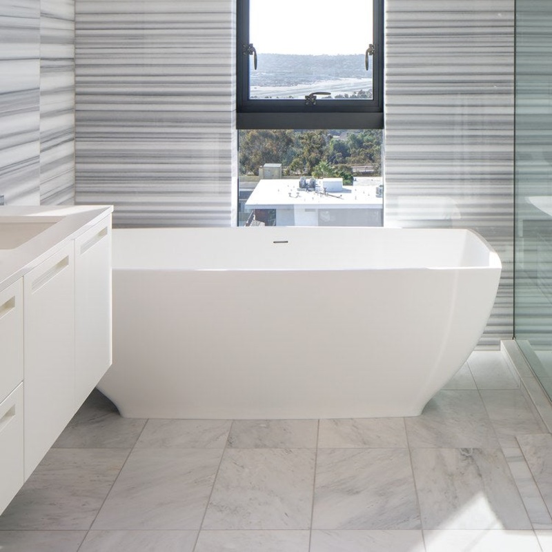 Soaking Tub Adrian 2 67.5 x 35.5 Inch Freestanding/Undermount Center White Matte Sculpturestone 124 Gallons 22-1/2 Inch