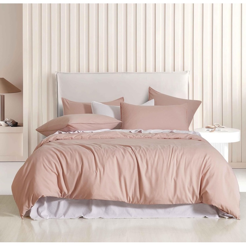Vintage Washed Microfibre Quilt Cover Set (Pink, King)