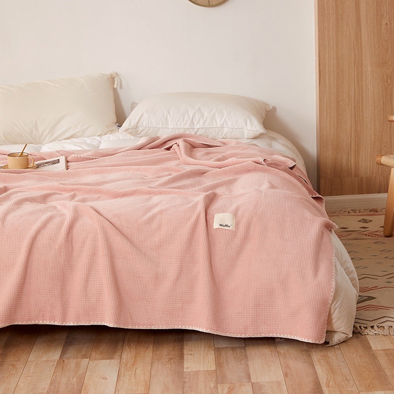 200*230CM Pink Ultra-Soft Dual-Sided Waffle & Plush Fleece Blanket – Large Cozy Throw for Bed & Sofa