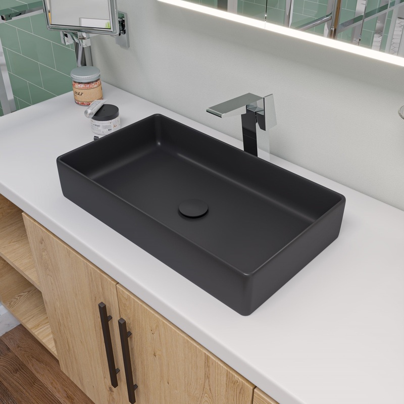 ALFI brand ABC902-BM Black Matte 24″ Modern Rectangular Above Mount Ceramic Sink