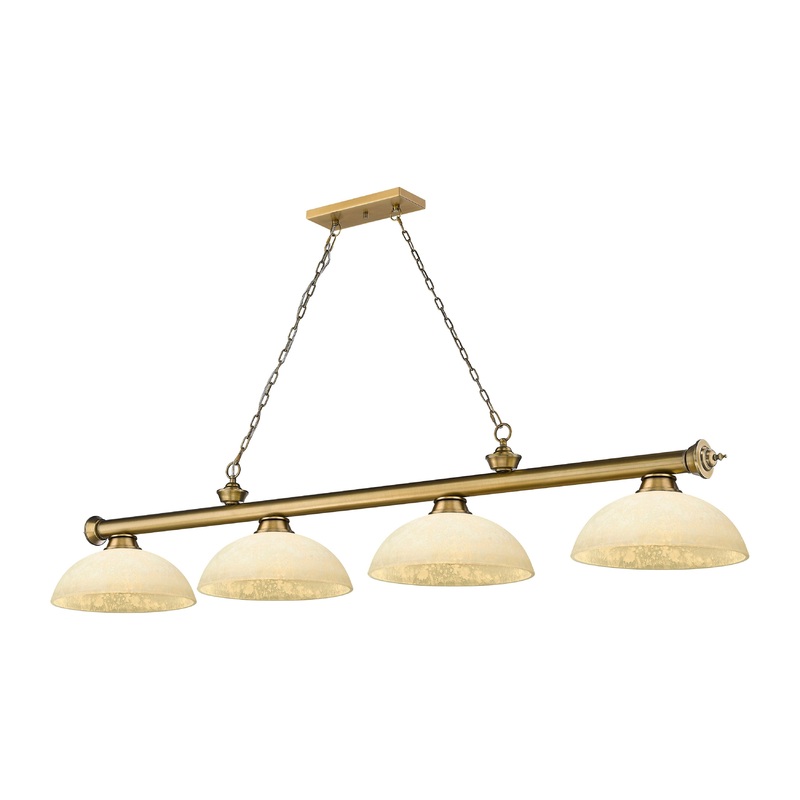 Cordon 4-Light Billiard Rubbed Brass Dome Golden Mottle Glass