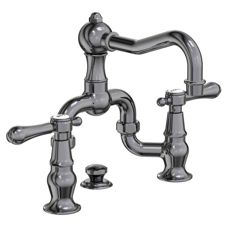 Lavatory Faucet Chesterfield Bridge 8 to 9-3/4 Inch Spread 2 Lever ADA WaterSense Midnight Chrome 1.2 Gallons Per Minute Brass Pop Up Spout Reach 7-3/16 Inch