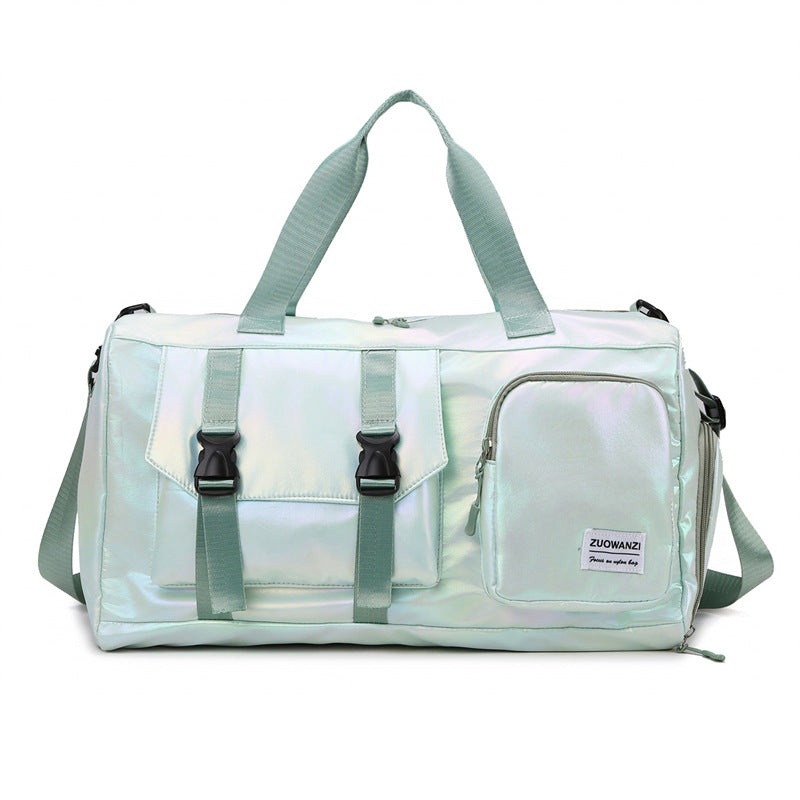 Light Green Iridescent Gym Bag with Wet-Dry Separation – Large Capacity Travel and Fitness Duffel