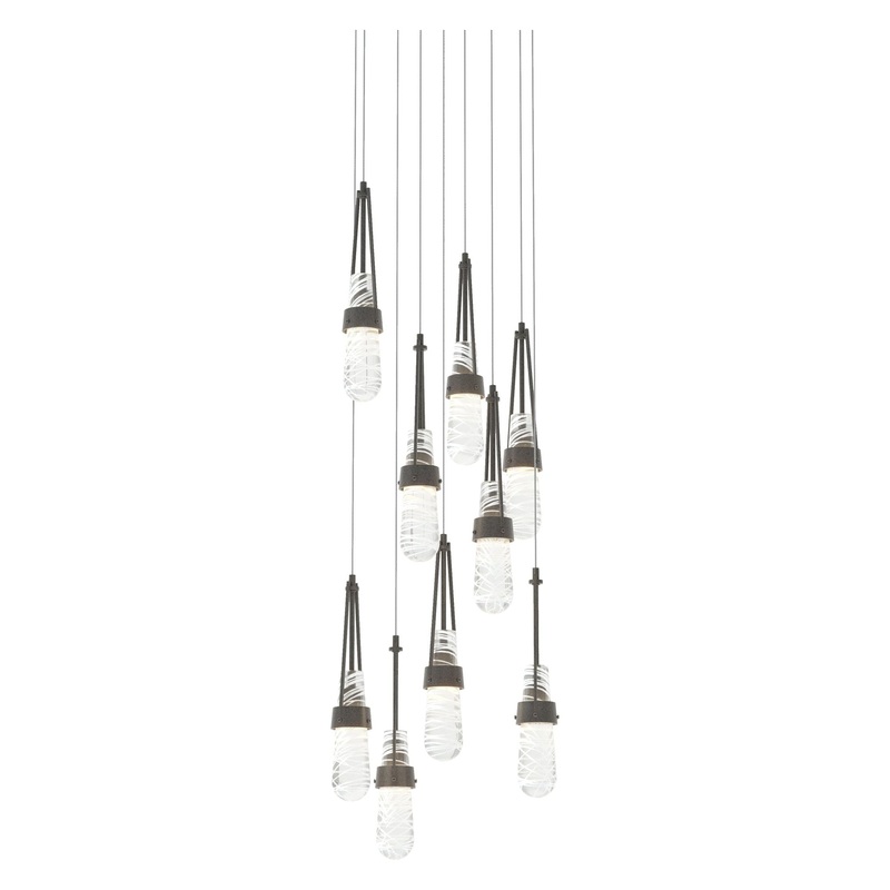 Link 9-Light Blown Glass Pendant Natural Iron Clear Glass with White Threading (YJ)