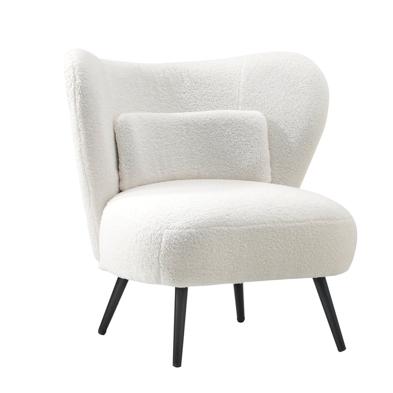 Lounge Chair with Lumbar Pillow Wingback Boucle White